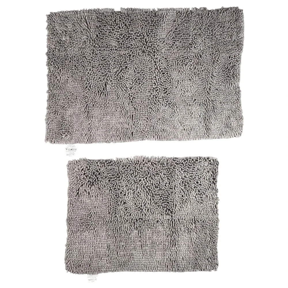 Yimobra Chenille Bathroom Rug Set 2pc Gray 32x20 & 24x17 Soft Non Slip Bath Mats